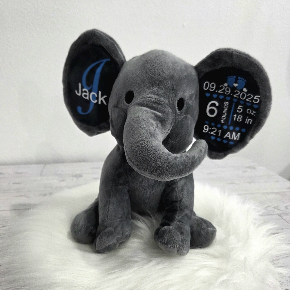 Customizable Gray Or Pink Elephant Plush